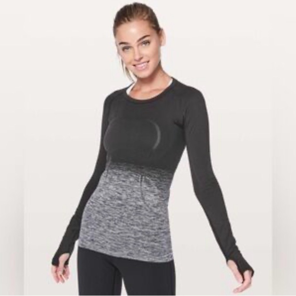 Lululemon Swiftly Tech Black and Gray Long Sleeve Top size 4
